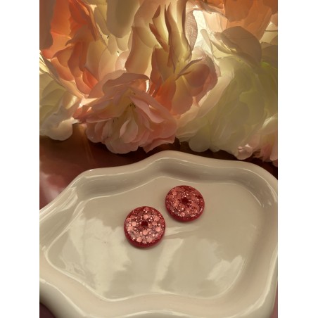 Pampilles interchangeables résine rose pailletée ronde | Créa by Vanou