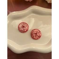 Pampilles interchangeables résine rose pailletée ronde | Créa by Vanou