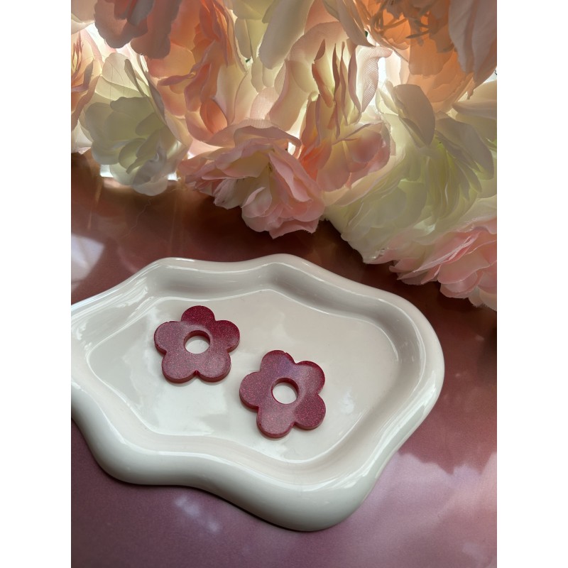 Pampilles fleurs rose pailletée – Créa by Vanou