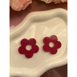 Pampilles fleurs rose pailletée – Créa by Vanou