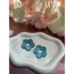 Pampilles fleurs bleu pailletée 40mm – Créa by Vanou