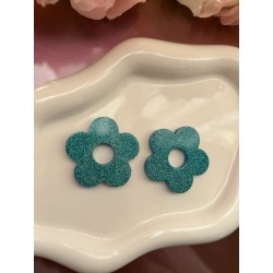 Pampilles fleurs bleu pailletée 40mm – Créa by Vanou