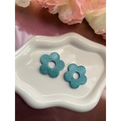 Pampilles fleurs bleu pailletée 40mm – Créa by Vanou