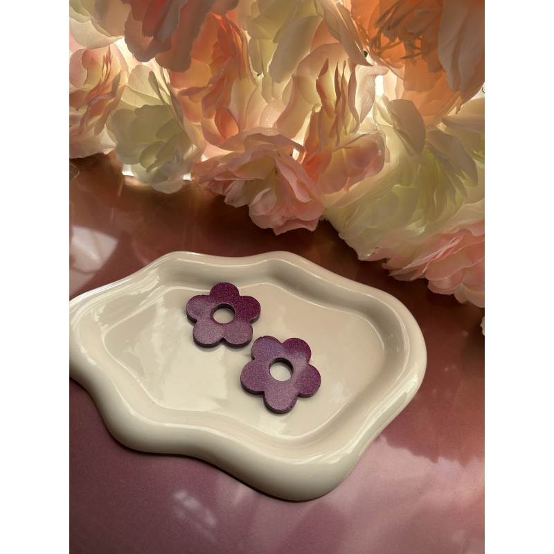 Pampilles fleurs violette pailletée – Créa by Vanou