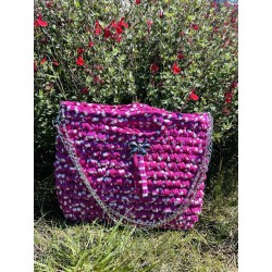 Sac Créalya M – Fuchsia rayé rose & blanc