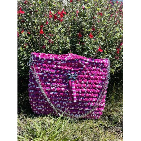 Sac Créalya M – Fuchsia rayé rose & blanc